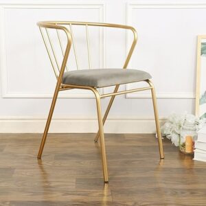 Modern Gold Metal Accent Chair with Soft Grey Cushion – Elegant Lounge & Dining Chair