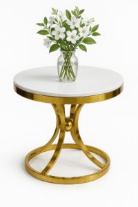 Gold Plated Steel Round Coffee Table with High Glossy Marble Top