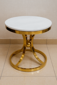 Gold Plated Steel Round Coffee Table with High Glossy Marble Top