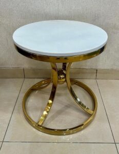 Round Gold Metal Side Table with White Marble Top – Luxury Accent Table