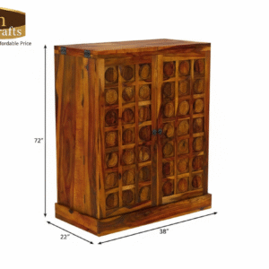 Sheesham Wood Compact Bar Cabinet with Textured Doors – Ruhan Crafts