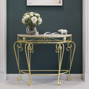 Luxury Gold Metal Console Table with Ornate Design | Elegant Entryway & Living Room Table
