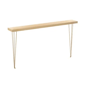 Modern Industrial Slim Console Table - 59" Solid Wood Hallway Entryway Bar with Gold Hairpin Legs