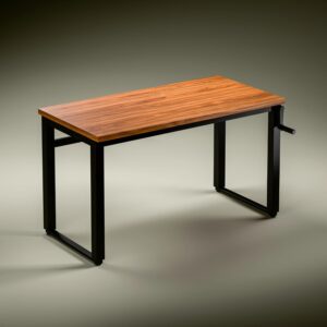 Adjustable Sit-Stand Desk with Natural Walnut Top and Black Steel Frame