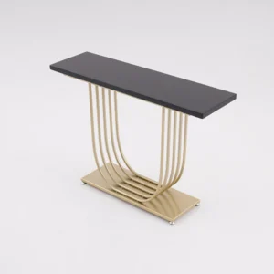 Luxury Modern Console Table with Black Top & Gold Metal Base | Designer Entryway Table