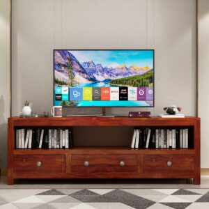 Premium Solid Wood TV Unit with Drawers & Open Shelves | Modern Entertainment Console