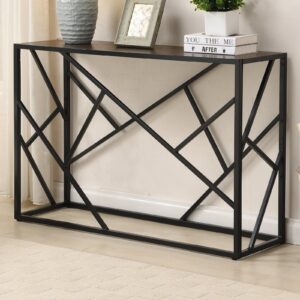 Industrial Rectangular Console Table with Wooden Top & Black Metal Frame | Entryway & Living Room Table