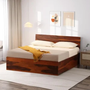 Solid Sheesham Wood King Size Bed with Modern Headboard – Premium Wooden Bed Frame (203 × 189 cm)