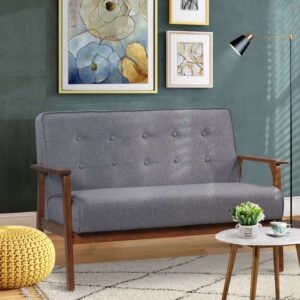 Modern Wooden 2-Seater Fabric Sofa with Cushioned Seating – Compact Living Room Sofa