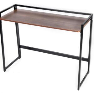 Modern Industrial Home Office Desk with Integrated Monitor Surround – Dark Walnut & Black Steel