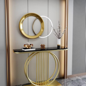 Luxury Gold Circular Metal Console Table with White Marble Finish Top