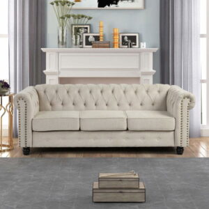 Classic Beige Fabric Chesterfield 3-Seater Sofa