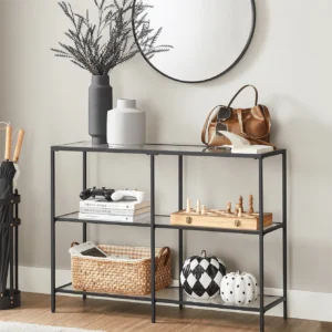 Modern Metal Console Table with 3 Shelves | Black Entryway & Living Room Storage Table