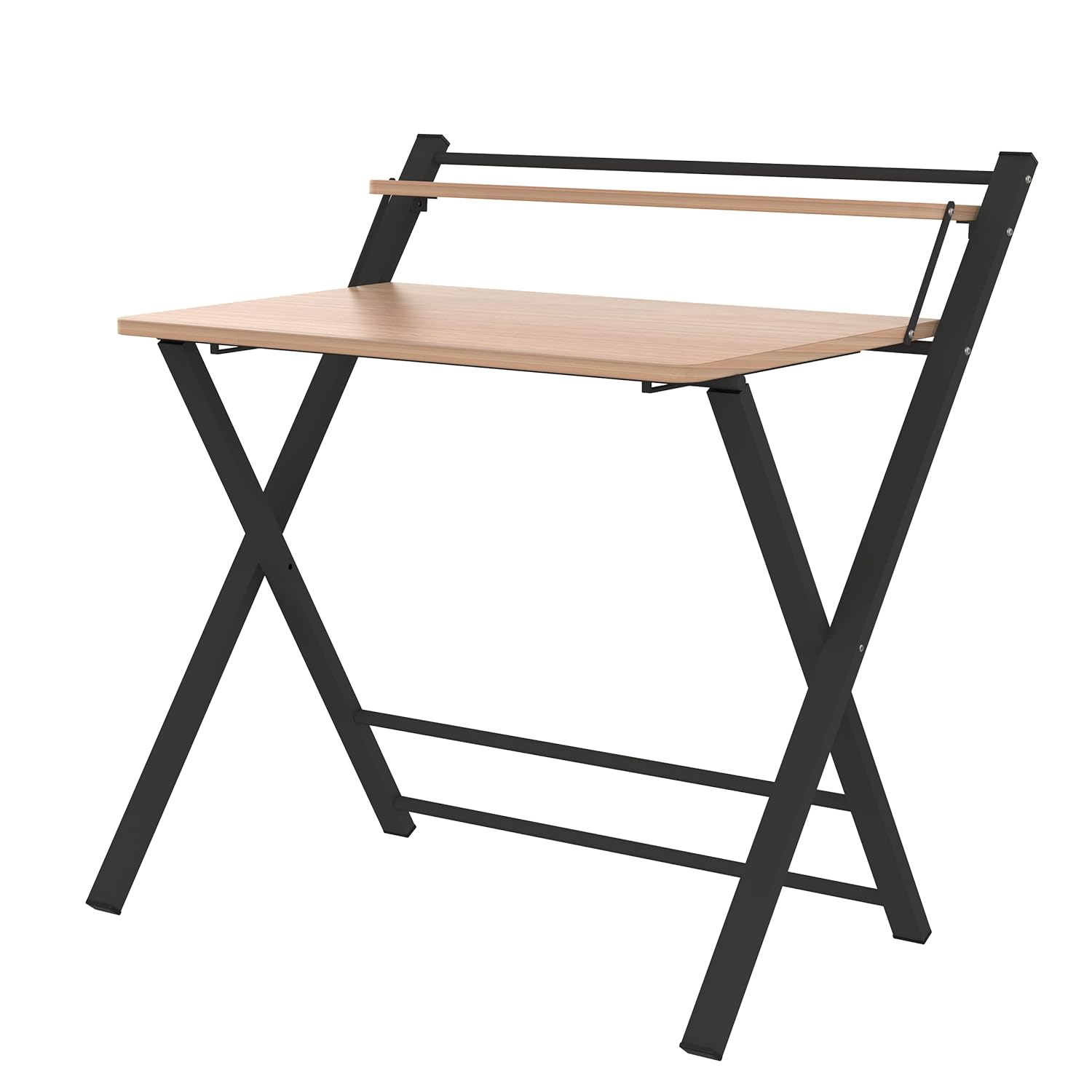 Foldable Wooden Study Table with Shelf & Metal Frame | Compact Writing ...