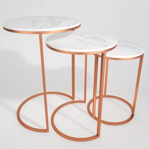 Luxury Marble-Finish Nesting Side Table Set with Rose Gold Metal Frame | 3-Piece Modern Accent Tables