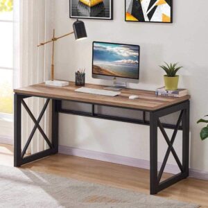 Modern Wooden Study Table with Metal Frame | Large Office & Work-From-Home Desk
