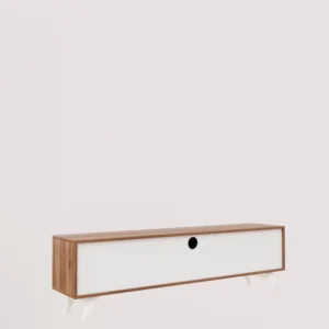 Linear Loft Industrial TV Stand – Natural Oak Finish with Architectural Black Steel Frame