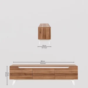 Scandi-Modern 180cm Walnut & White TV Console – Mid-Century Media Stand with 3 Drawers