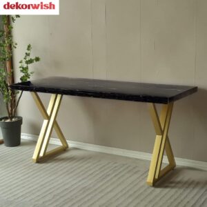 Luxury Black Marble Console Table with Gold X-Frame Metal Legs | Modern Designer Furniture