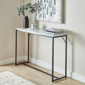 Modern Marble-Effect Console Table with Black Metal Frame | Slim Entryway & Hallway Table