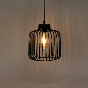 Modern Black Metal Cage Hanging Pendant Light | Vintage Ceiling Lamp