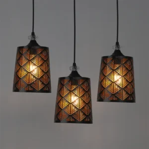 Triple Pendant Hanging Light | Designer Metal Cutwork Ceiling Lamp (Set of 3)