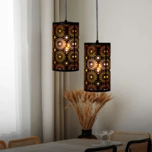 Designer Cylindrical Pendant Light | Metal Cutwork Hanging Ceiling Lamp