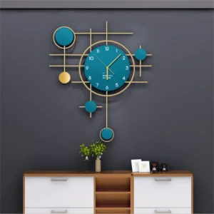 Modern Blue & Gold Abstract Metal Wall Clock | Luxury Designer Wall Décor